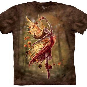 Fairy Autumn Brown Winged Woman Fantasy Fall T-Shirt Mountain Angel Cotton S-3X